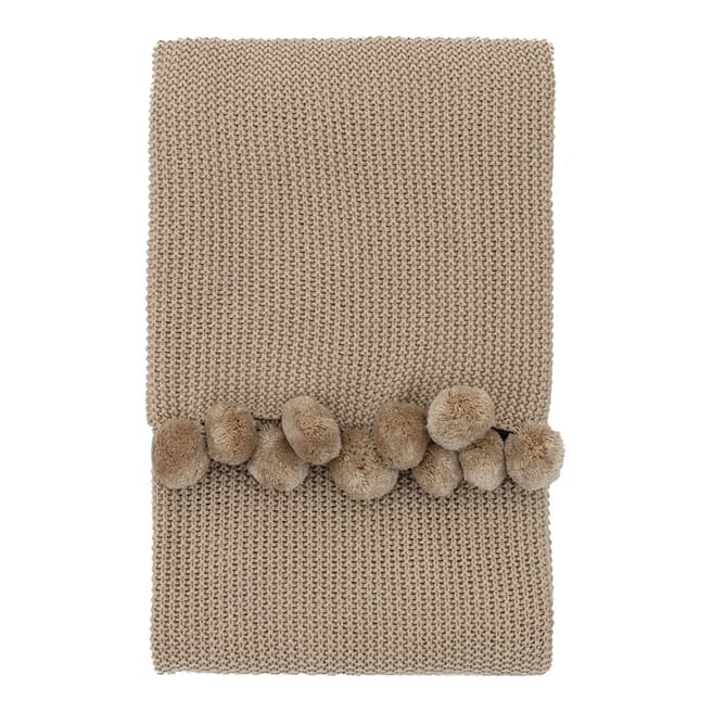 Gallery Living Moss Stitched Pom Pom Throw, Natural 