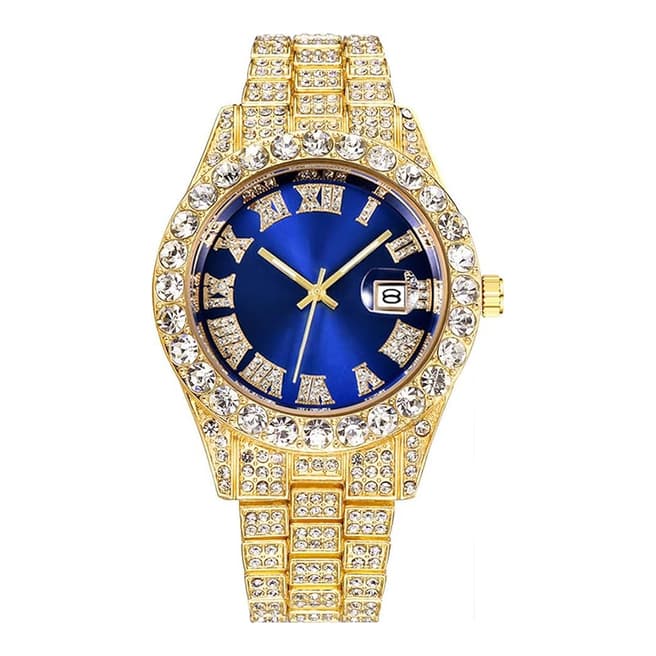 Stephen Oliver 18K Gold Embellished Blue Dial Watch