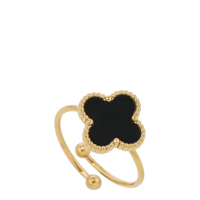 Chloe Collection by Liv Oliver 18K Gold Black Clover Adjustable Ring