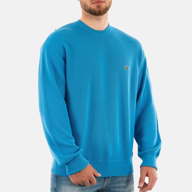 Lacoste Blue Embroidered Logo Cotton Jumper
