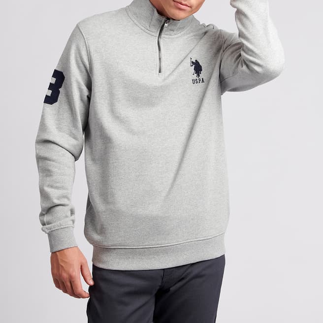 U.S. Polo Assn. Grey Funnel Half Zip Cotton Sweatshirt