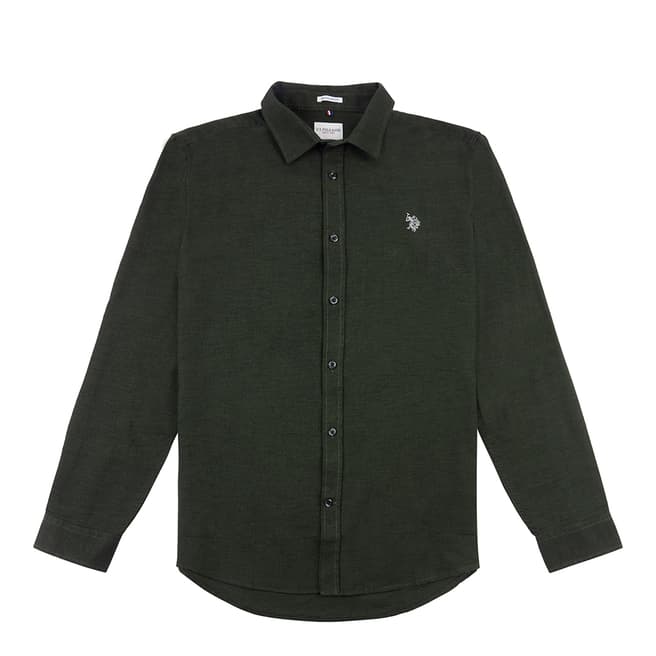 U.S. Polo Assn. Dark Green Dobby Check Cotton Shirt