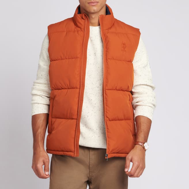 U.S. Polo Assn. Orange Quilted Cotton Blend Gilet