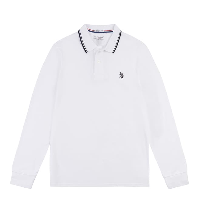 U.S. Polo Assn. White Tipped Pique Cotton Polo Shirt