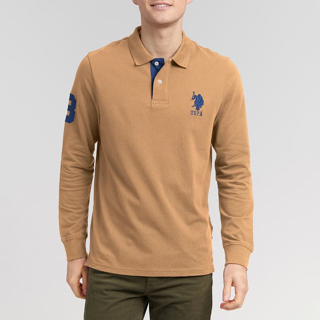 U.S. Polo Assn. Camel Long Sleeve Cotton Polo Shirt