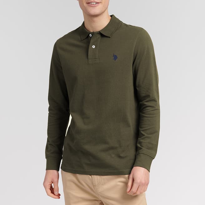 U.S. Polo Assn. Khaki Long Sleeve Pique Cotton Polo Shirt