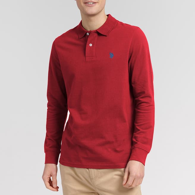 U.S. Polo Assn. Red Long Sleeve Pique Cotton Polo Shirt