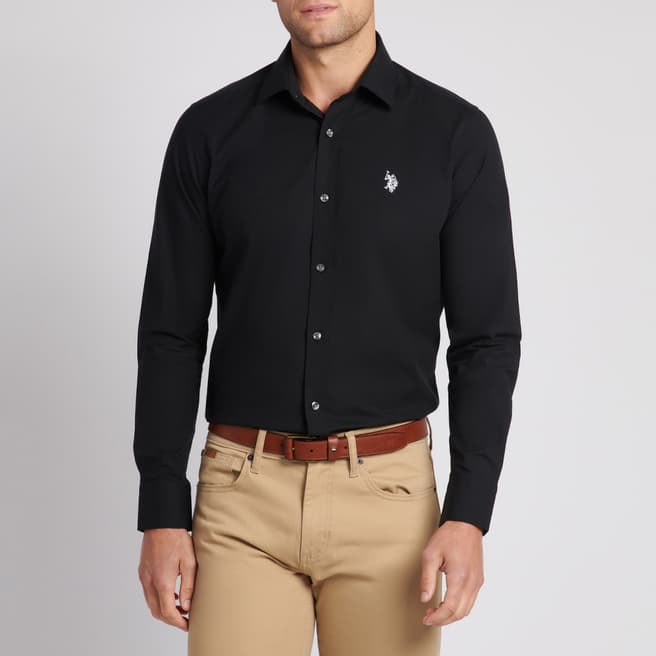 U.S. Polo Assn. Black Plain Cotton Poplin Shirt