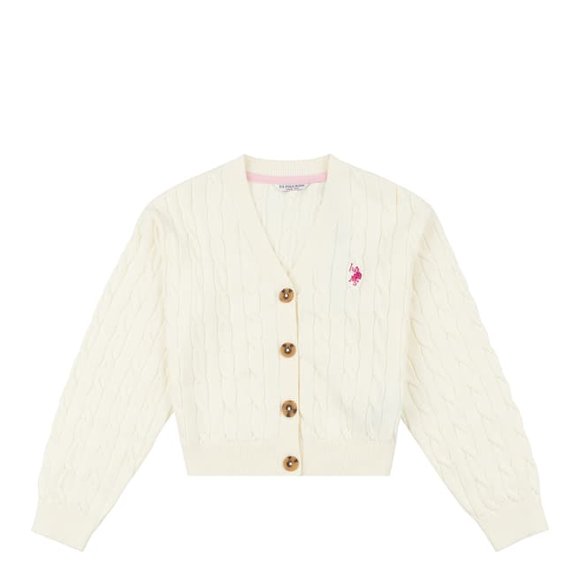 U.S. Polo Assn. Teen Girl's Ecru Cable Knit Cotton Cardigan