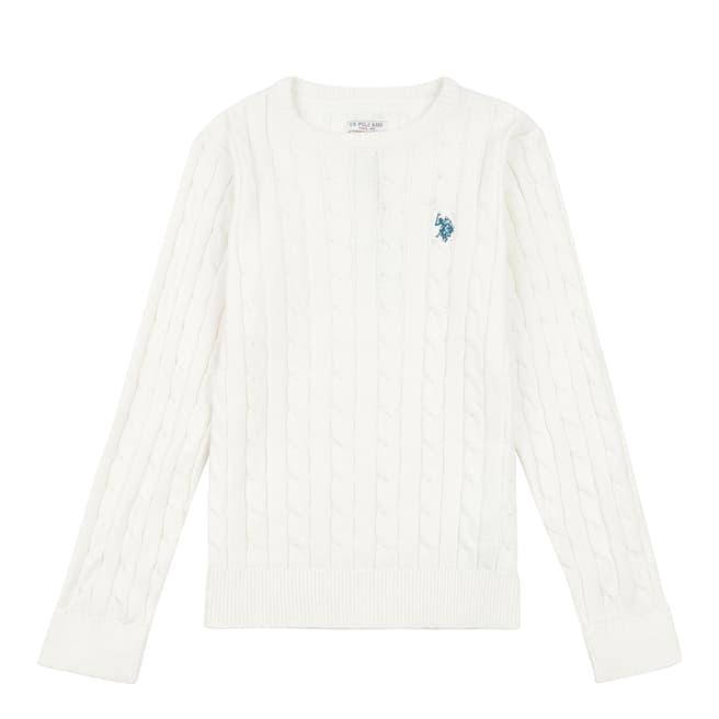 U.S. Polo Assn. Younger Boy's White Cable Knit cotton Jumper