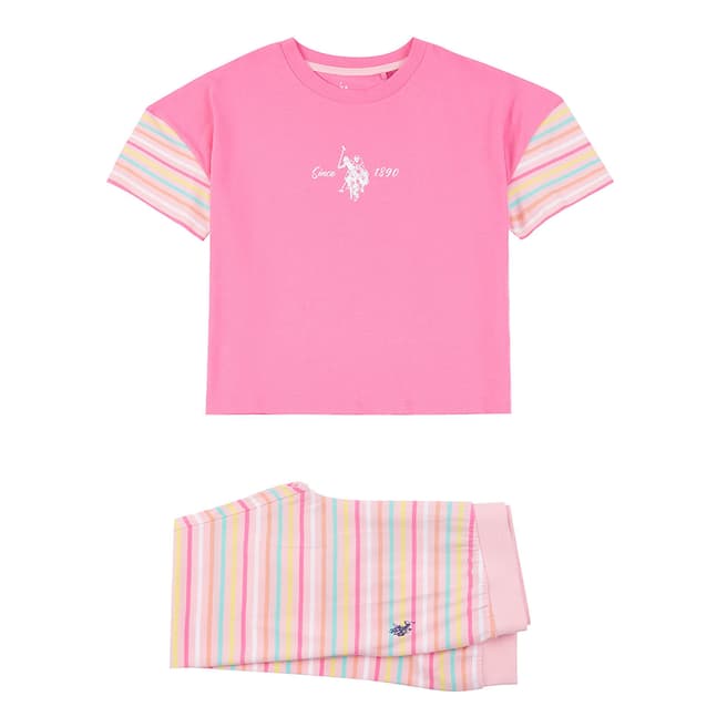 U.S. Polo Assn. Teen Girl's Pink Striped Cotton Lounge Set