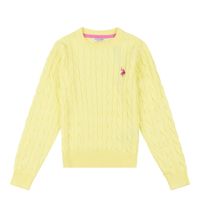 U.S. Polo Assn. Teen Girl's Yellow Cable Knit Cotton Jumper