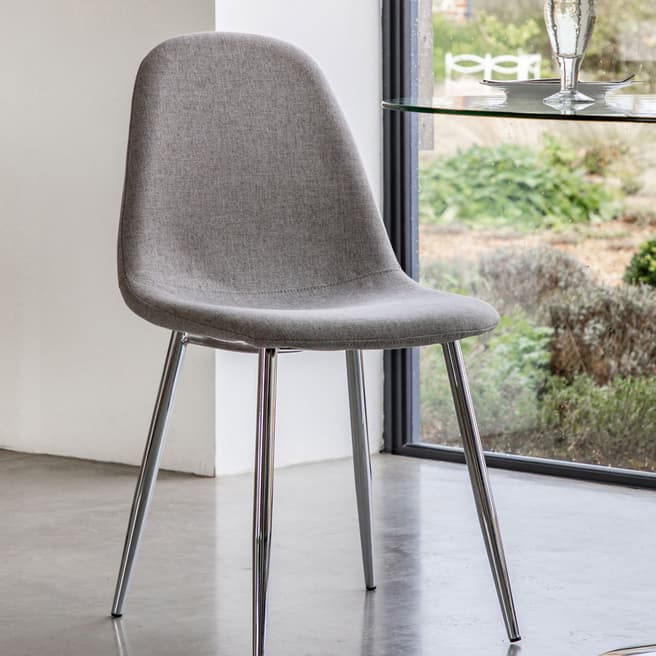 Gallery Living Set of 2 Orinda Dining Chair, Chrome & Light Grey
