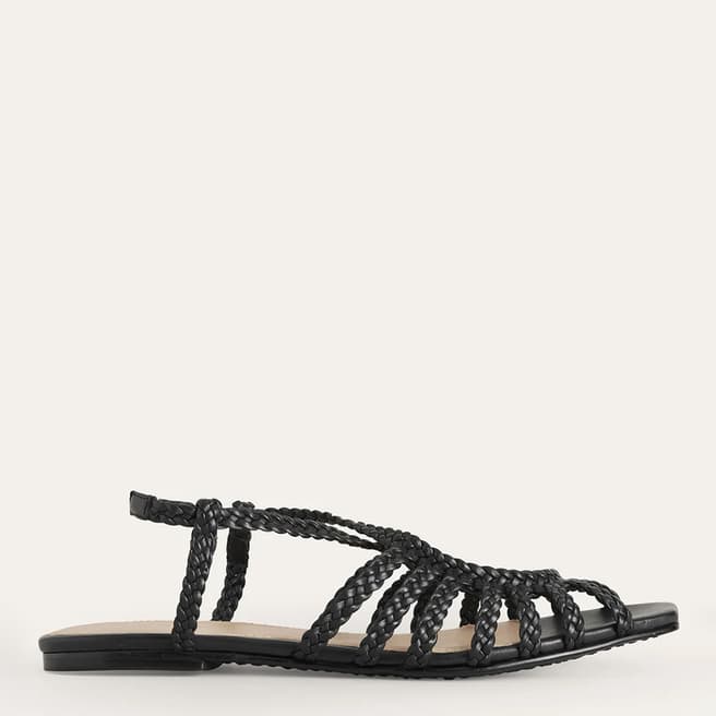 Boden Black Leather Woven Flat Sandals