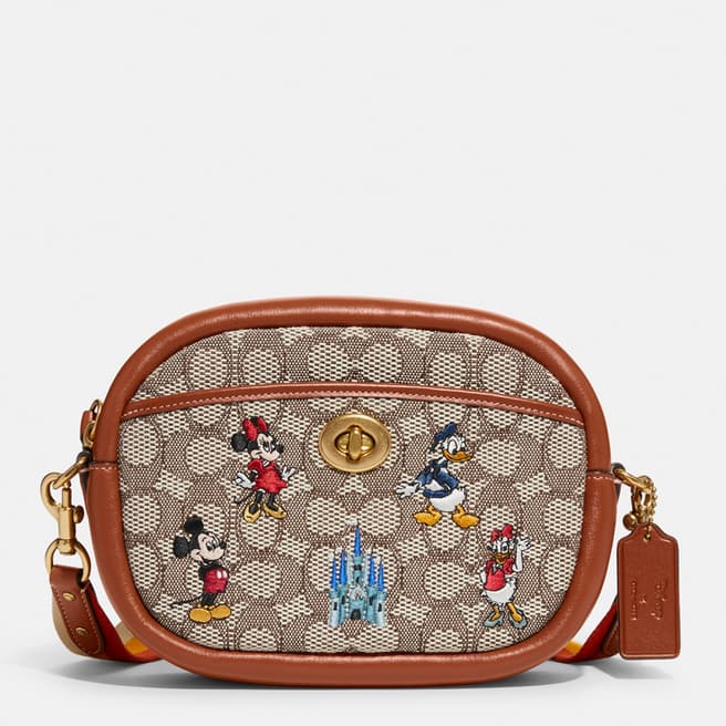 Coach Brown Disney Parks Signature Textile Jacquard With Mickey And Friends Embroidery Camera Bag