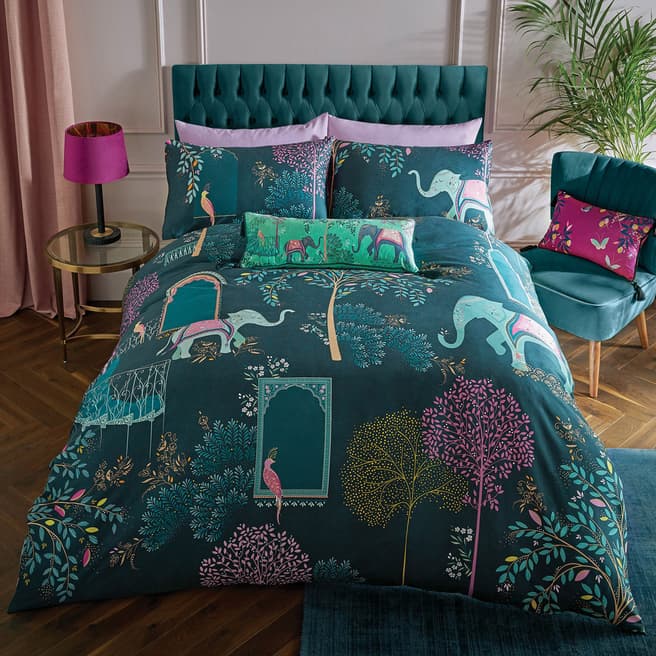 Sara Miller Elephants Oasis Standard Pair of Pillowcases, Deep Jade