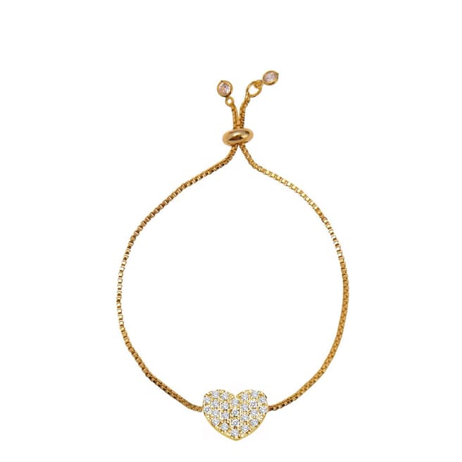 Liv Oliver 18K Gold Heart Embelisshed Adjustable Bracelet