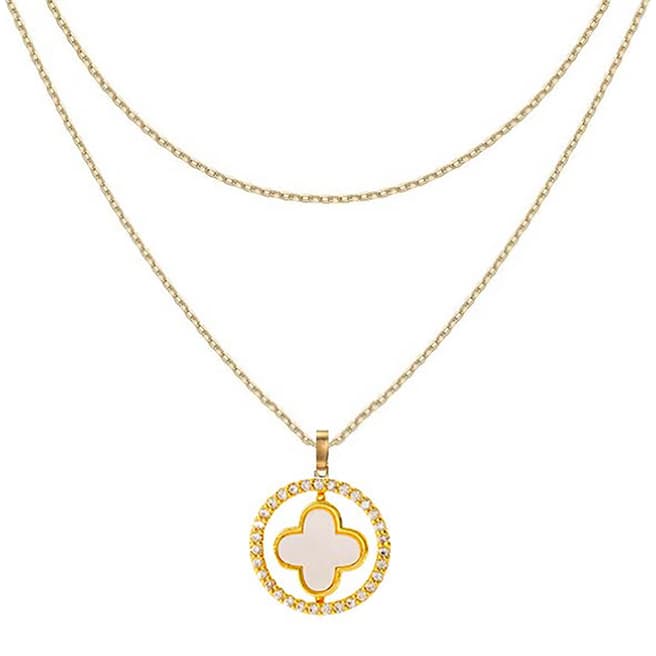Liv Oliver 18K Gold Reversible Black & White Clover Cz Circle Necklace
