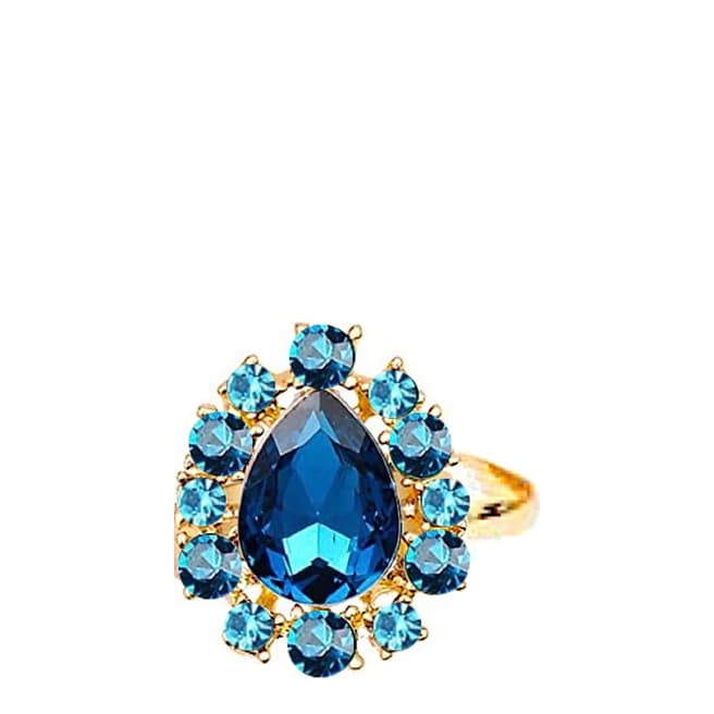 Liv Oliver 18K Gold Multi Blue Crystal Oval Ring