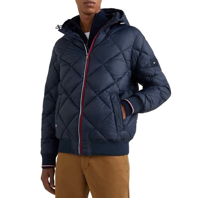 Tommy Hilfiger Navy Diamond Quilted Coat