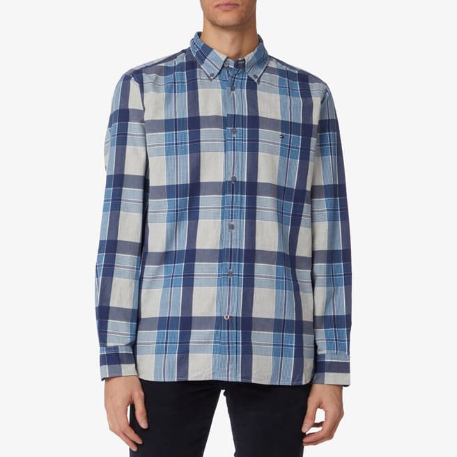 Tommy Hilfiger Blue Flannel Oxford Check Cotton Shirt