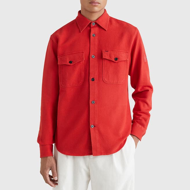 Tommy Hilfiger Deep Red Brushed Cotton Overshirt