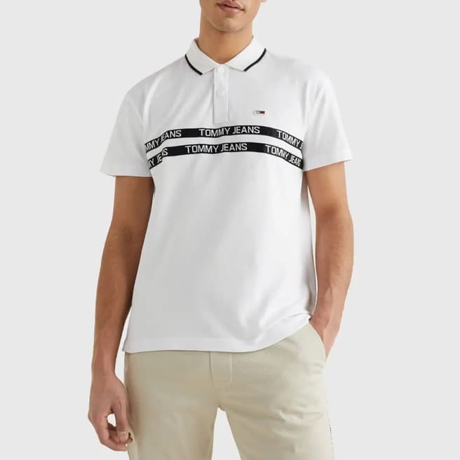Tommy Hilfiger White Chest Tape Cotton Polo Shirt