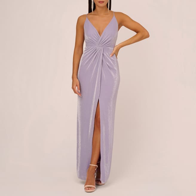 Adrianna Papell Lilac V-Neck Lurex Knit Dress