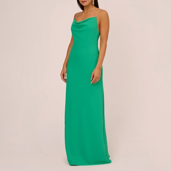 Adrianna Papell Green Knit Crepe Cowl Neck Dress