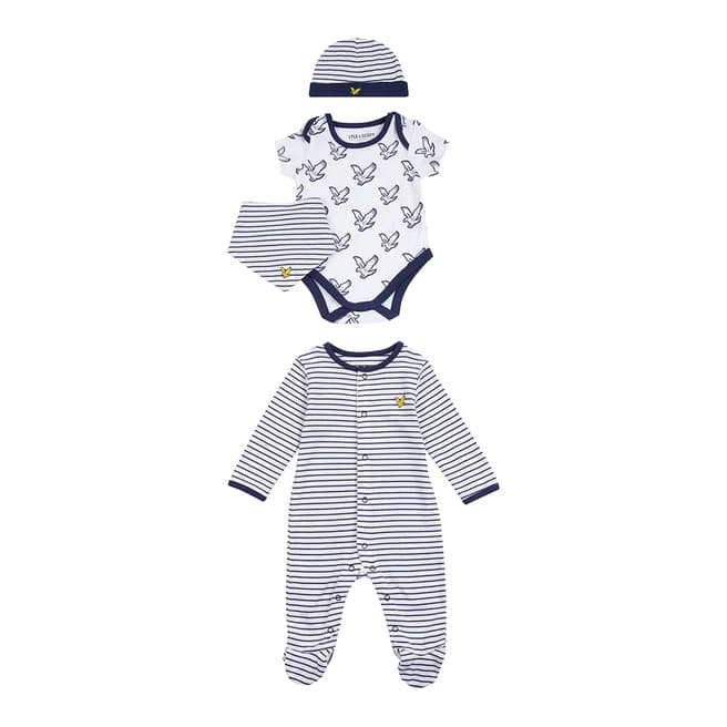 Lyle & Scott Babys White/Grey Cotton 4 Piece Infant Gift Set