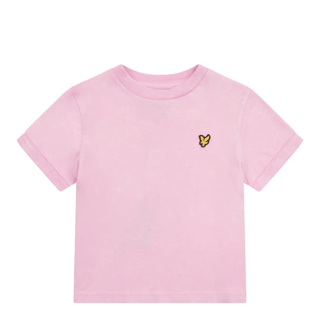 Lyle & Scott Girls Pink Cotton Acid Wash Tonal Ringer T-Shirt