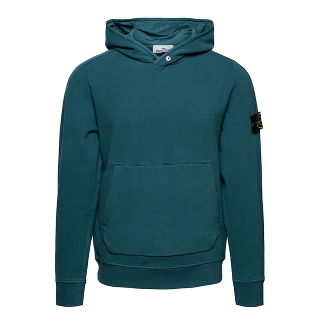 Stone Island Teal Garment Dyed Cotton Blend Hoodie