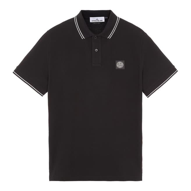 Stone Island Black Contrast Trims Cotton Blend Polo Shirt