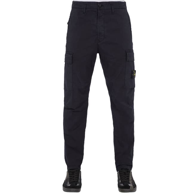 Stone Island Navy Cotton Blend Cargo Trousers