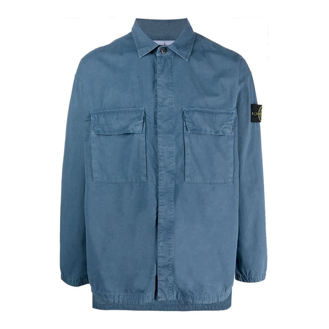 Stone Island Blue Garment Dyed Zipped Overshirt
