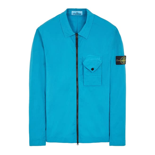 Stone Island Blue Garment Dyed Cotton Blend Overshirt