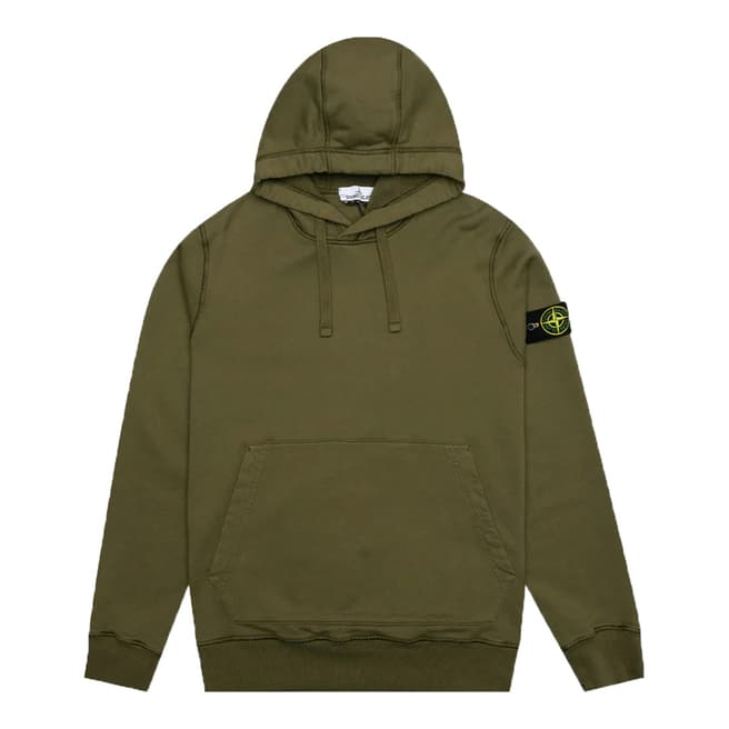 Stone Island Olive Garment Dyed Cotton Hoodie