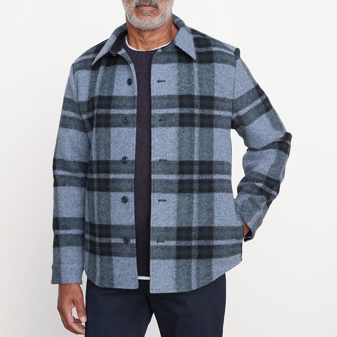 Vince Blue Heavy Knit Plaid Cotton Shirt Jacket