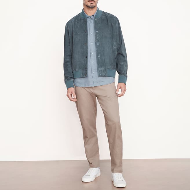 Vince Blue Coaches Suede Leather Bomber