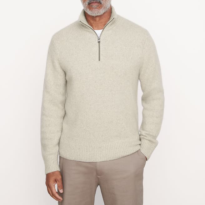 Vince Beige Cashmere Quarter-Zip Sweater