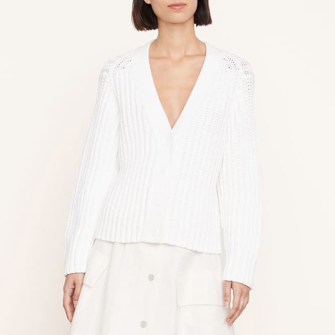 Vince White Wave Ribbed Cotton Blend Cardigan