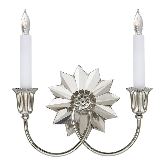 J. Randall Powers for Visual Comfort & Co. Huntington Crystal Double Sconce in Polished Nickel