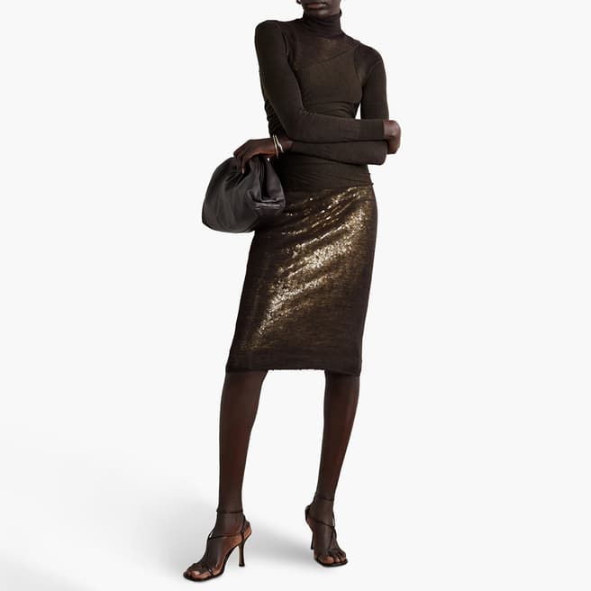 Victoria Beckham Black/Gold Knit Overlay Sequin Dress