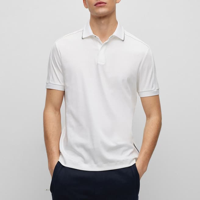 BOSS White Penrose Cotton Polo Shirt