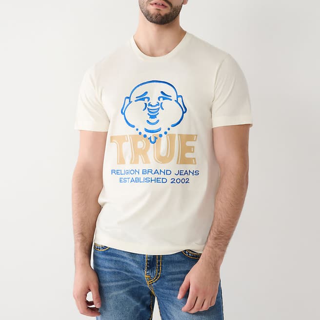 True Religion White Buddha Face Cotton T-Shirt
