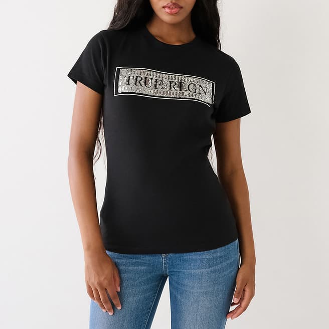 True Religion Black Sequin Cotton T-Shirt