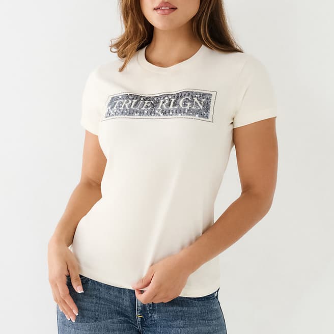 True Religion White Sequin Cotton T-Shirt
