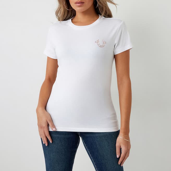 True Religion White Embellished Cotton T-Shirt