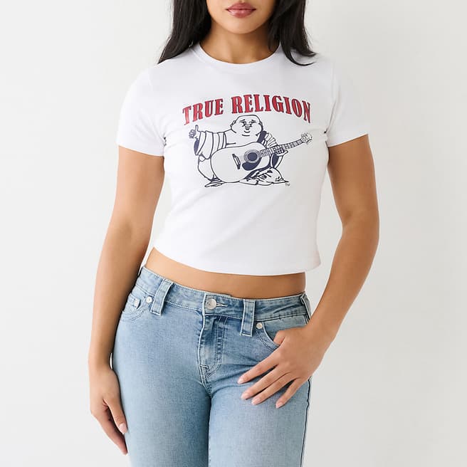True Religion White Cropped Graphic Cotton Blend T-Shirt