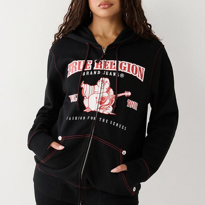 True Religion Black Large Logoo Cotton Blend Hoodie